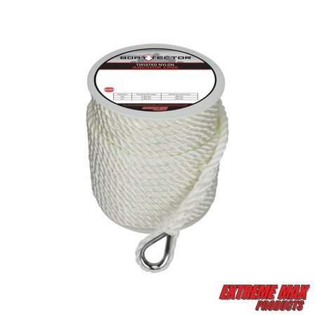 EXTREME MAX Extreme Max 3006.2303 BoatTector Twisted Nylon Anchor Line with Thimble - 1/2" x 150', White 3006.2303